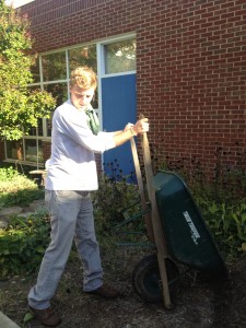 Teachstone's DevOps Engineer, Morgan Walker, mulching for United Way Day of Caring